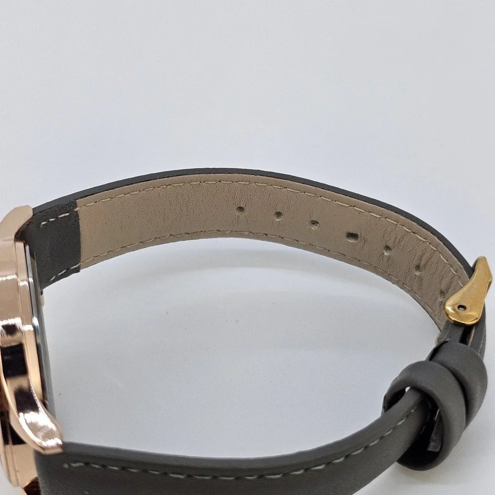 Monroe by Maestro Women Watch 36MM Gold Dial Gray Leather Band Straps NewBattery